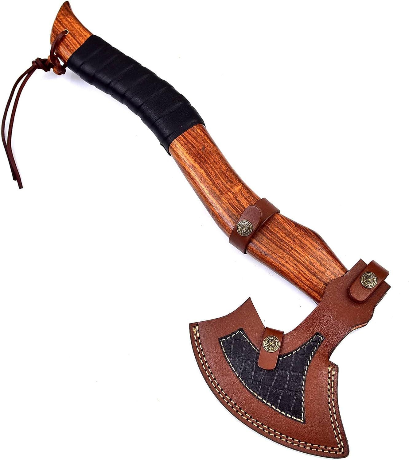 Engraved Damascus Hatchet Viking Axe – Personalized Walnut Wood Handle – Wedding Gifts, Fathers Day, Husband Anniversary, Gift For Him