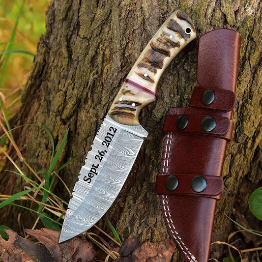 Ram Horn Handle 9.25" Damascus Hunting Knife