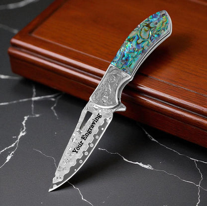 Abalone Handle 7.8" Damascus Pocket Knife