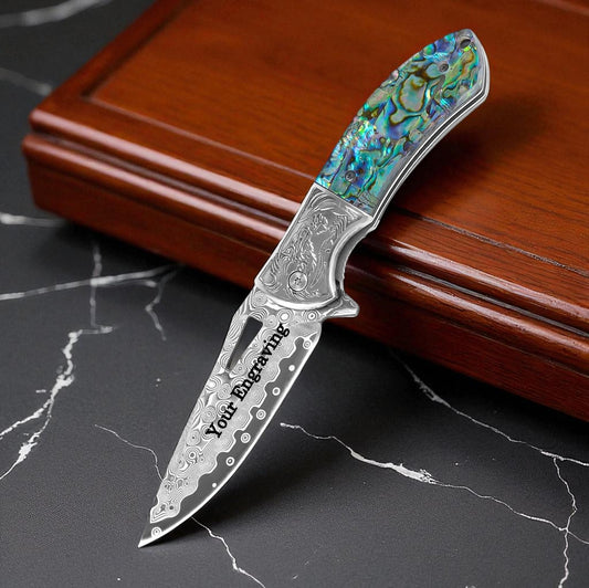 Abalone Handle 7.8" Damascus Pocket Knife