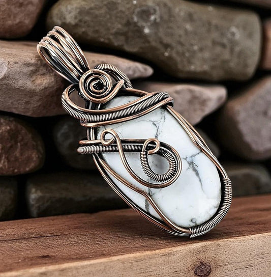 Wire Wrapped Necklace With Howlite Pendant