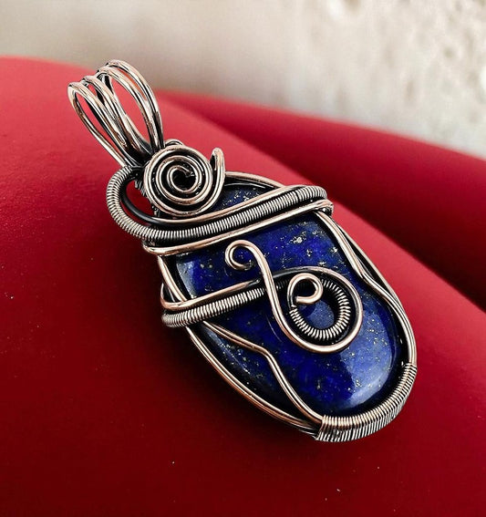 Wire Wrapped Necklace With Lapis Lazuli Pendant