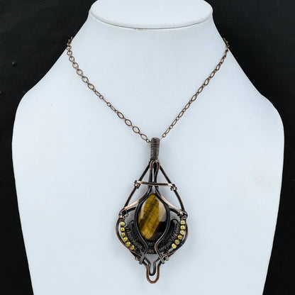 Wire Wrapped Necklace With Tiger Eye Pendant