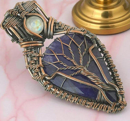 Wire Wrapped Necklace With Blue Sapphire Pendant