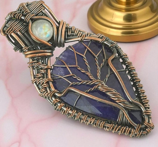 Wire Wrapped Necklace With Blue Sapphire Pendant