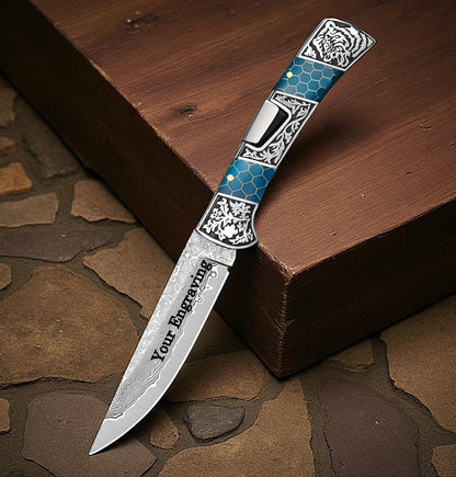 Damascus 8.6" Folding Knife Resin Handle