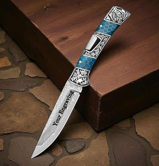 Damascus 8.6" Folding Knife Resin Handle