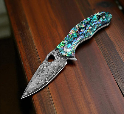 Abalone Handle 7.52" Damascus Folding Knife