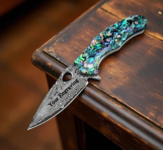 Abalone Handle 7.52" Damascus Folding Knife