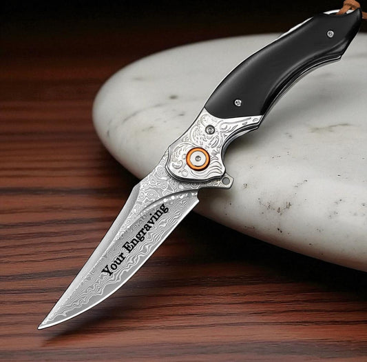 Ebony Sandal Wood Handle 7.8" Damascus Folding Knife