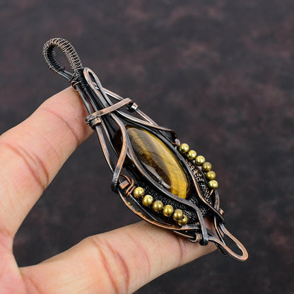 Wire Wrapped Necklace With Tiger Eye Pendant