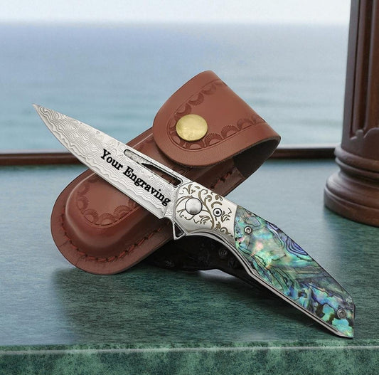 Abalone Handle 3" Damascus Pocket Knife
