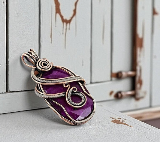 Wire Wrapped Necklace With Ruby Pendant