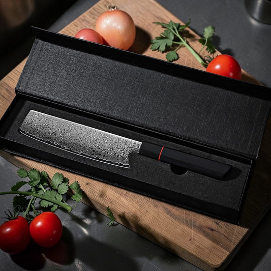 7" Nakiri Chopping Kitchen Knife G10 Carbon Fiber Handle