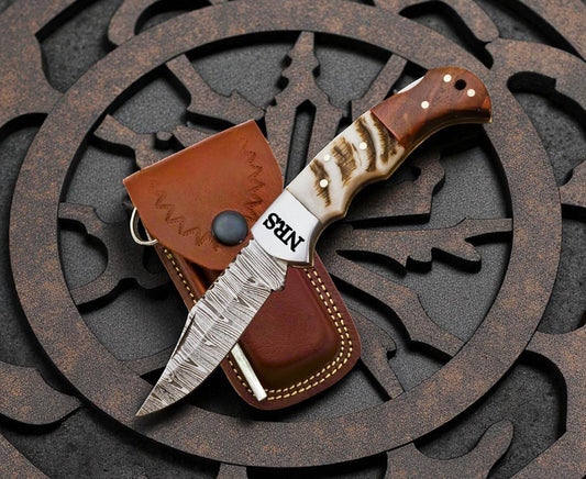 Ram Horn & Rosewood Handle 6.5" Damascus Pocket Knife