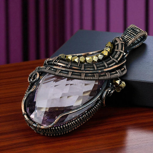 Wire Wrapped Necklace With Pink Kunzite Pendant