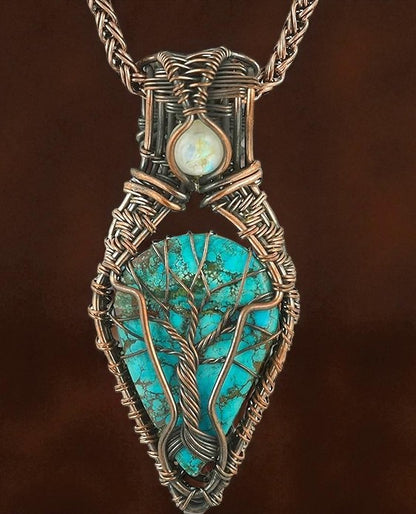 Wire Wrapped Necklace With Blue Turquoise Pendant