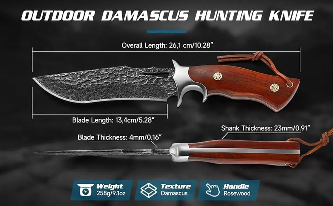 Personalized Damascus Hunting Knife –  Fixed Blade with Custom Engraving