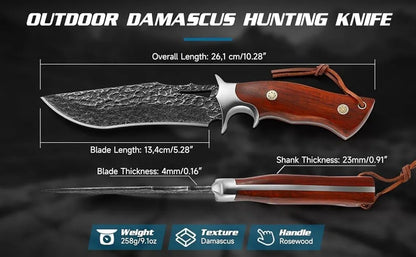Personalized Damascus Hunting Knife –  Fixed Blade with Custom Engraving