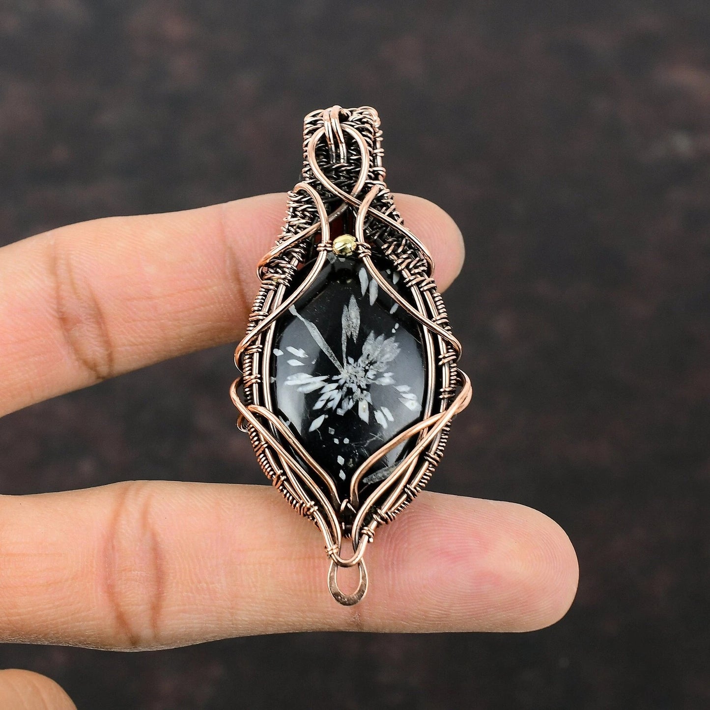 Wire Wrapped Chrysanthemum Gemstone Pendant 20" Necklace