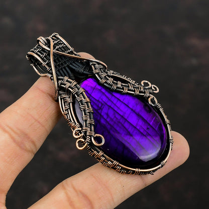 Wire Wrapped Purple Labradorite Pendant 20" Necklace