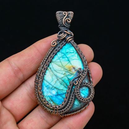 Wire Wrapped Labradorite Drop Pendant 20" Necklace