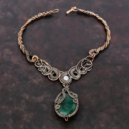 Wire Wrapped Necklace With Zambian Green Emerald Pendant