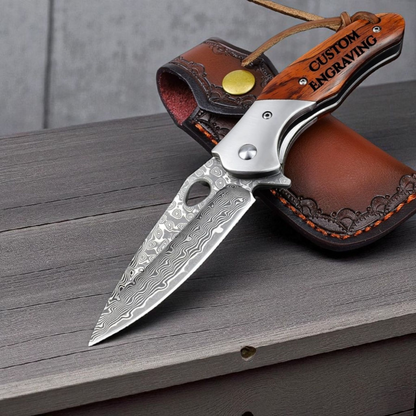 Rosewood Handle 7.28" Damascus Folding Knife