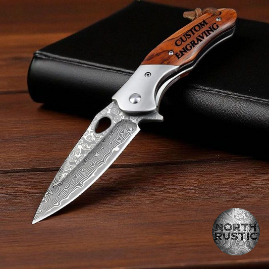 Rosewood Handle 7.28" Damascus Folding Knife