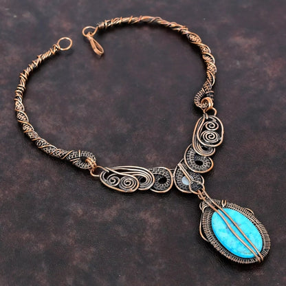Arizona Turquoise Copper Wire Wrapped Necklace