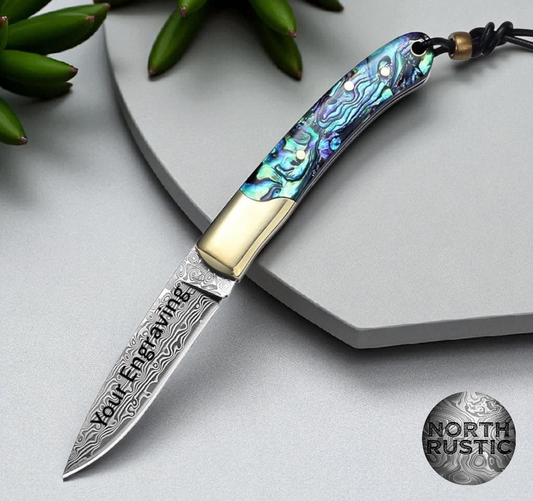 Abalone Damascus Pocket Knife