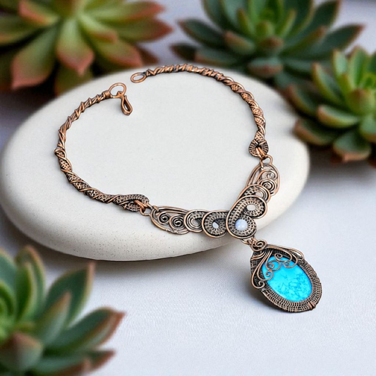 Arizona Turquoise Copper Wire Wrapped Necklace