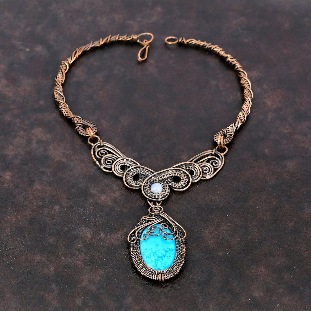 Arizona Turquoise Copper Wire Wrapped Necklace