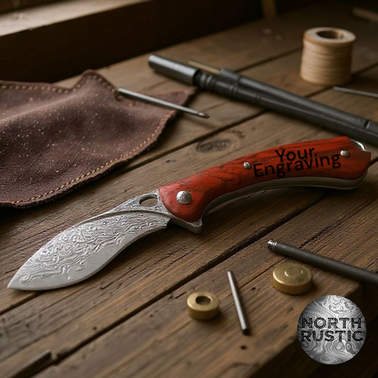 Custom Engraved Damascus Pocket Knife - Unique Personalized Gift For Him - Wedding Groomsmen Gifts - Husband Gift For Anniversary