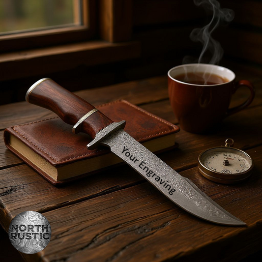 Engraved Fixed Blade Knife, Personalized Damascus Hunting Knife, Rose Wood Handle, Personal Engraving Gift Customized Father Gift For Dad