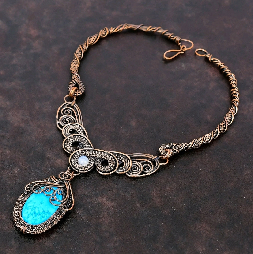 Arizona Turquoise Copper Wire Wrapped Necklace