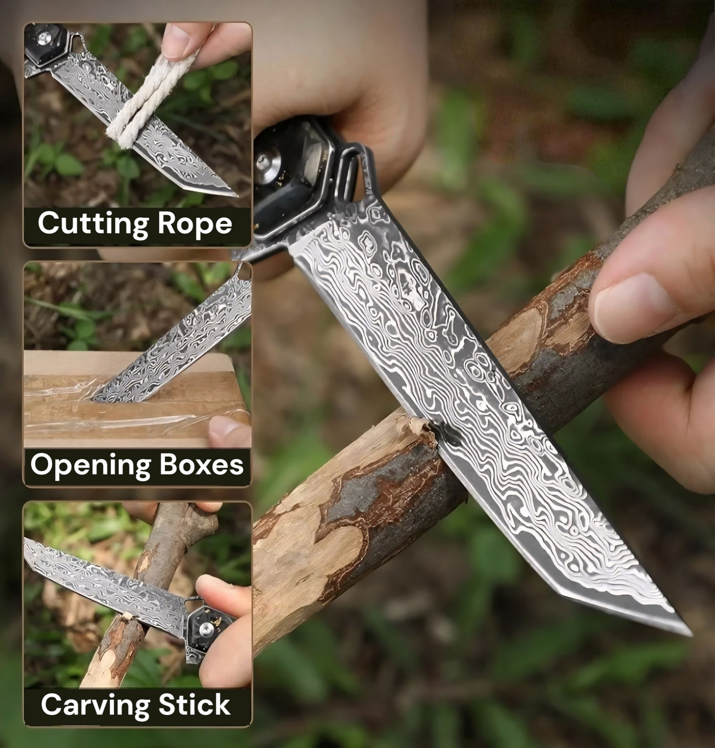 Gold Flake Engraved VG10 Damascus Pocket Knife