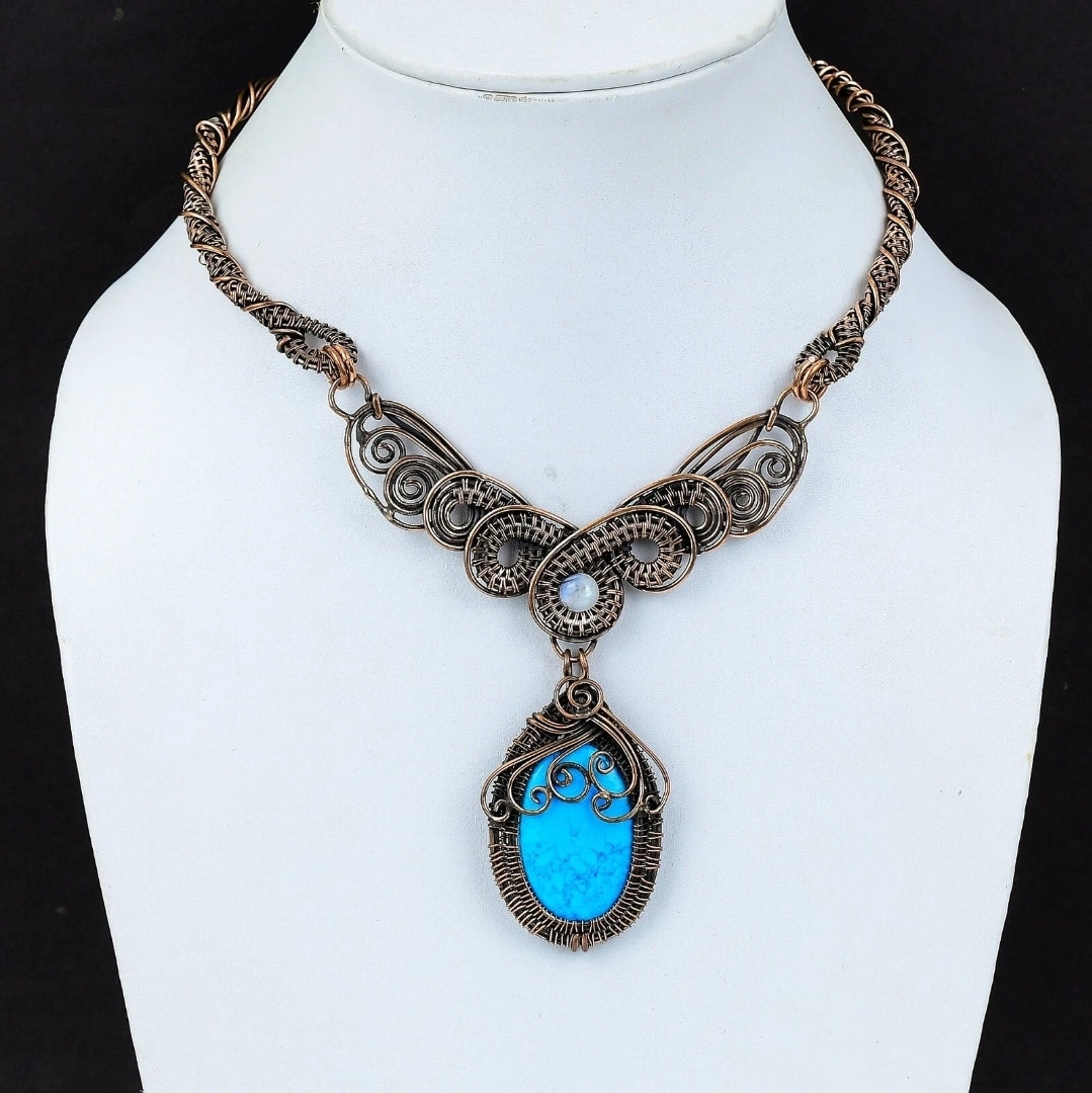 Arizona Turquoise Copper Wire Wrapped Necklace