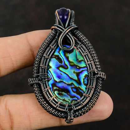 Wire Wrapped Abalone Shell Pendant 20" Necklace