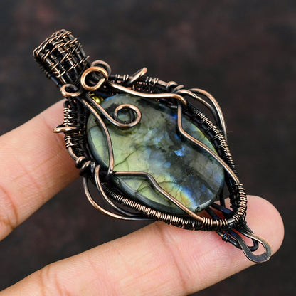 Wire Wrapped Labradorite Pendant 20" Necklace