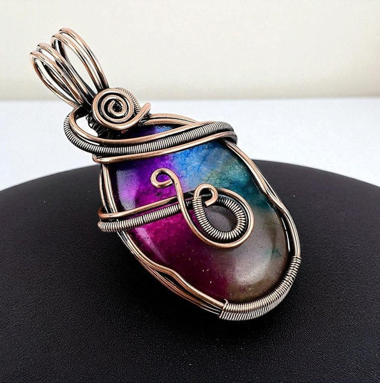 Wire Wrapped Necklace With Solar Quartz Pendant