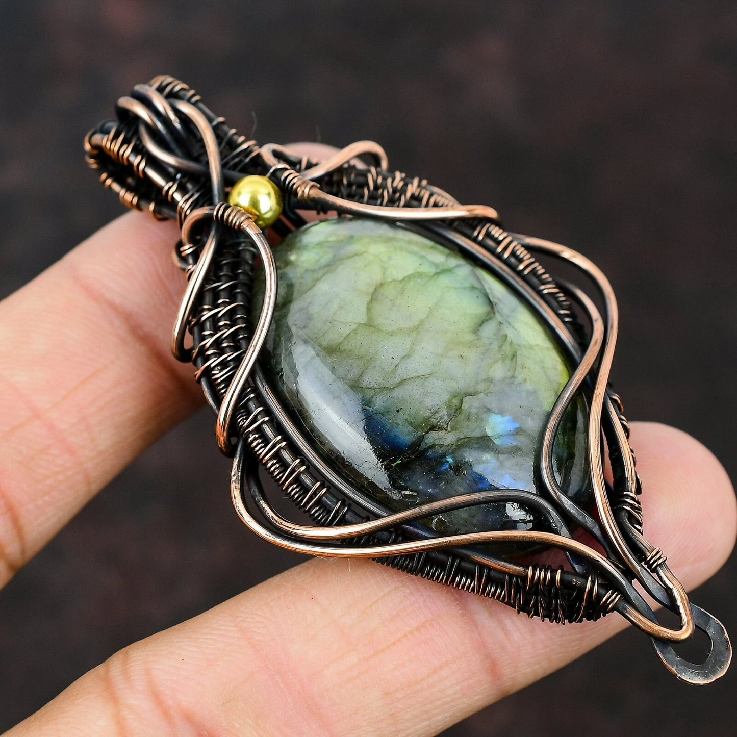 Wire Wrapped Labradorite Pendant 20" Necklace