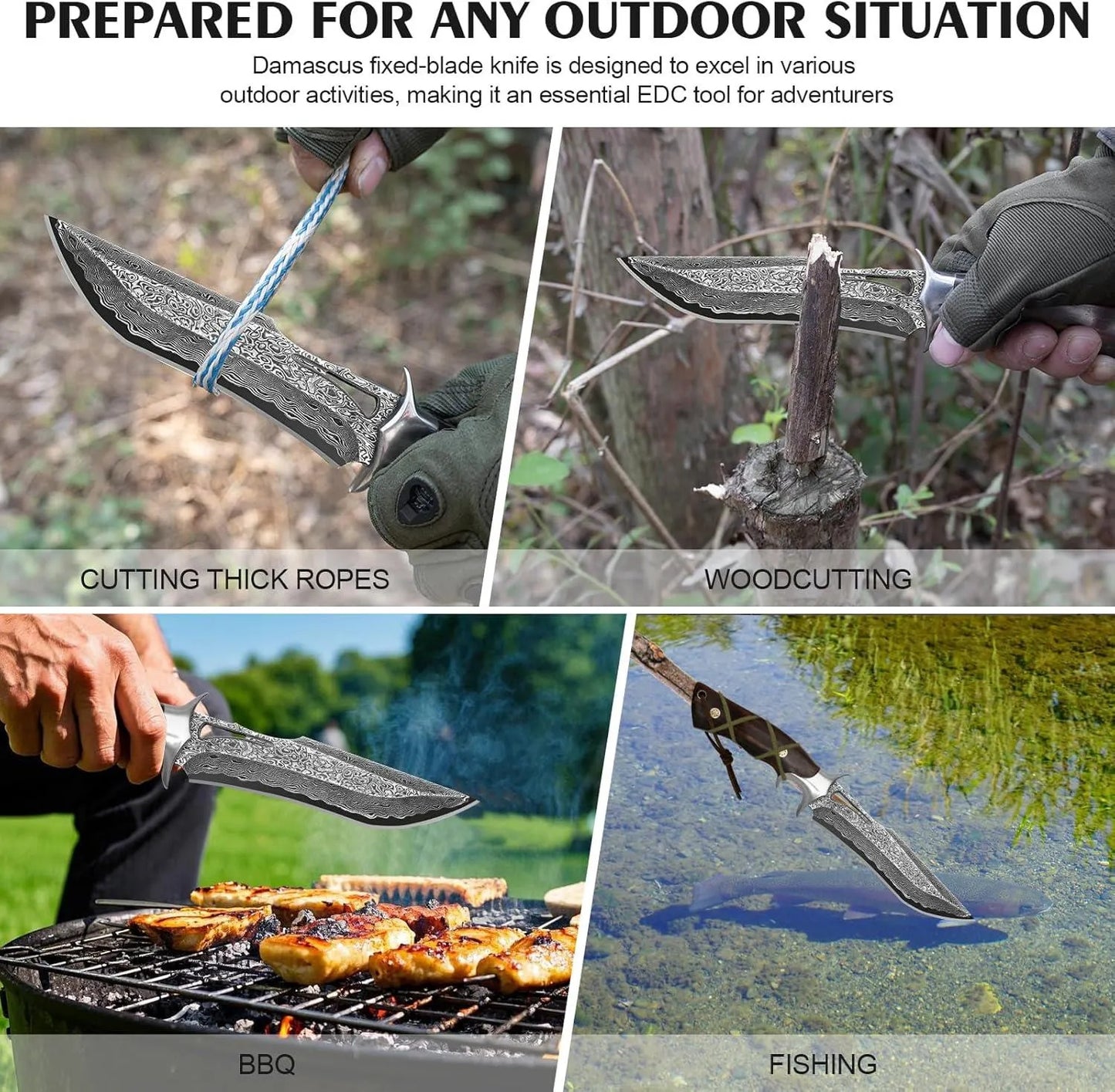 Engraved Damascus Hunting Knife – Fixed Blade with Personalization