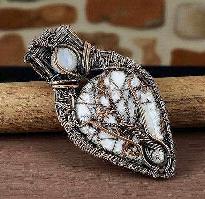 Wire Wrapped Necklace With White Turquoise Pendant