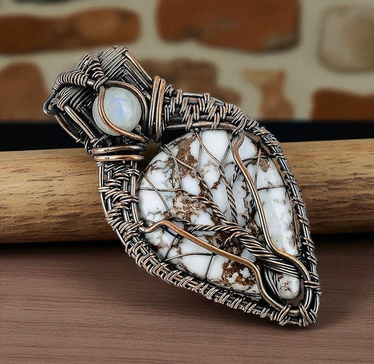Wire Wrapped Necklace With White Turquoise Pendant
