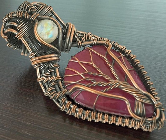 Wire Wrapped Necklace With Red Ruby Pendant