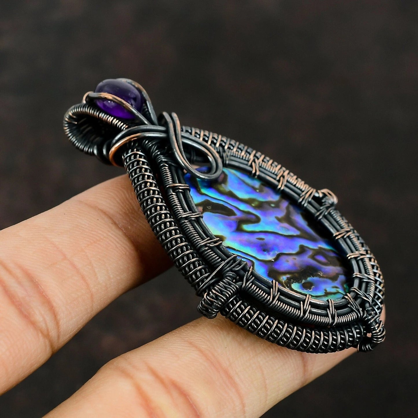 Wire Wrapped Abalone Shell Pendant 20" Necklace