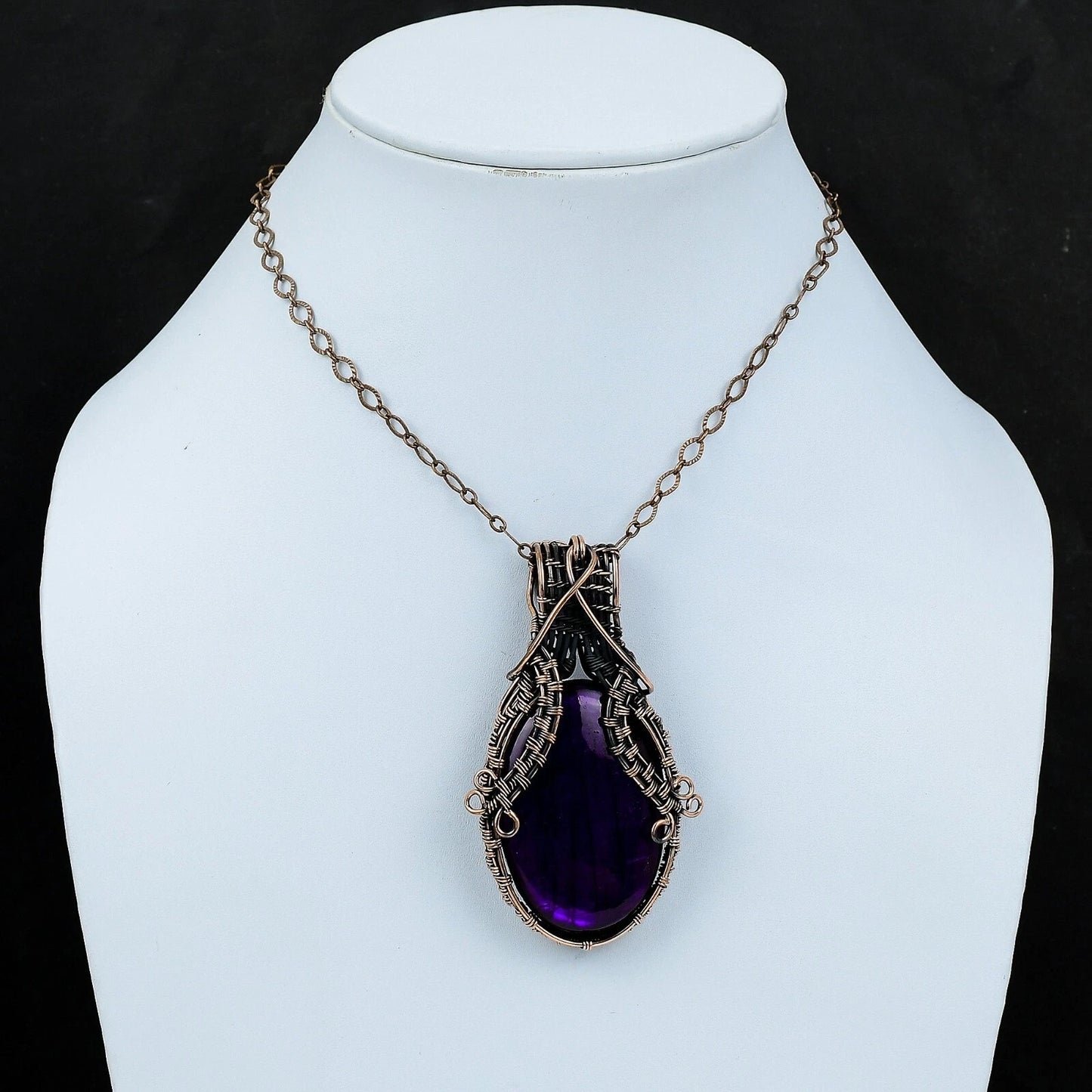 Wire Wrapped Purple Labradorite Pendant 20" Necklace