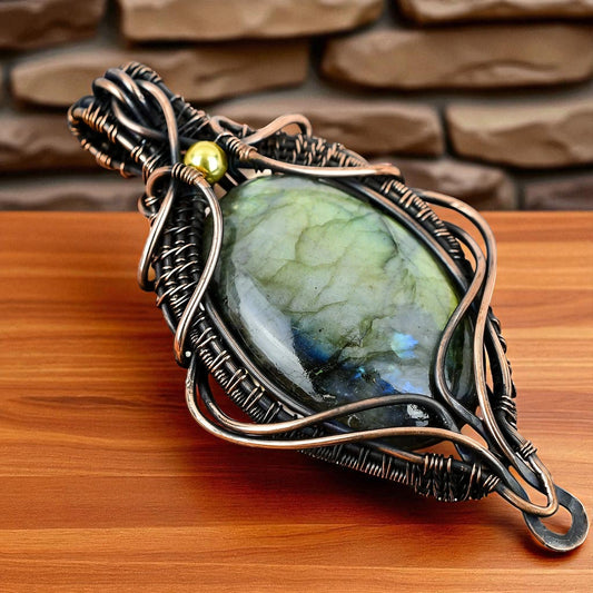 Wire Wrapped Labradorite Pendant 20" Necklace