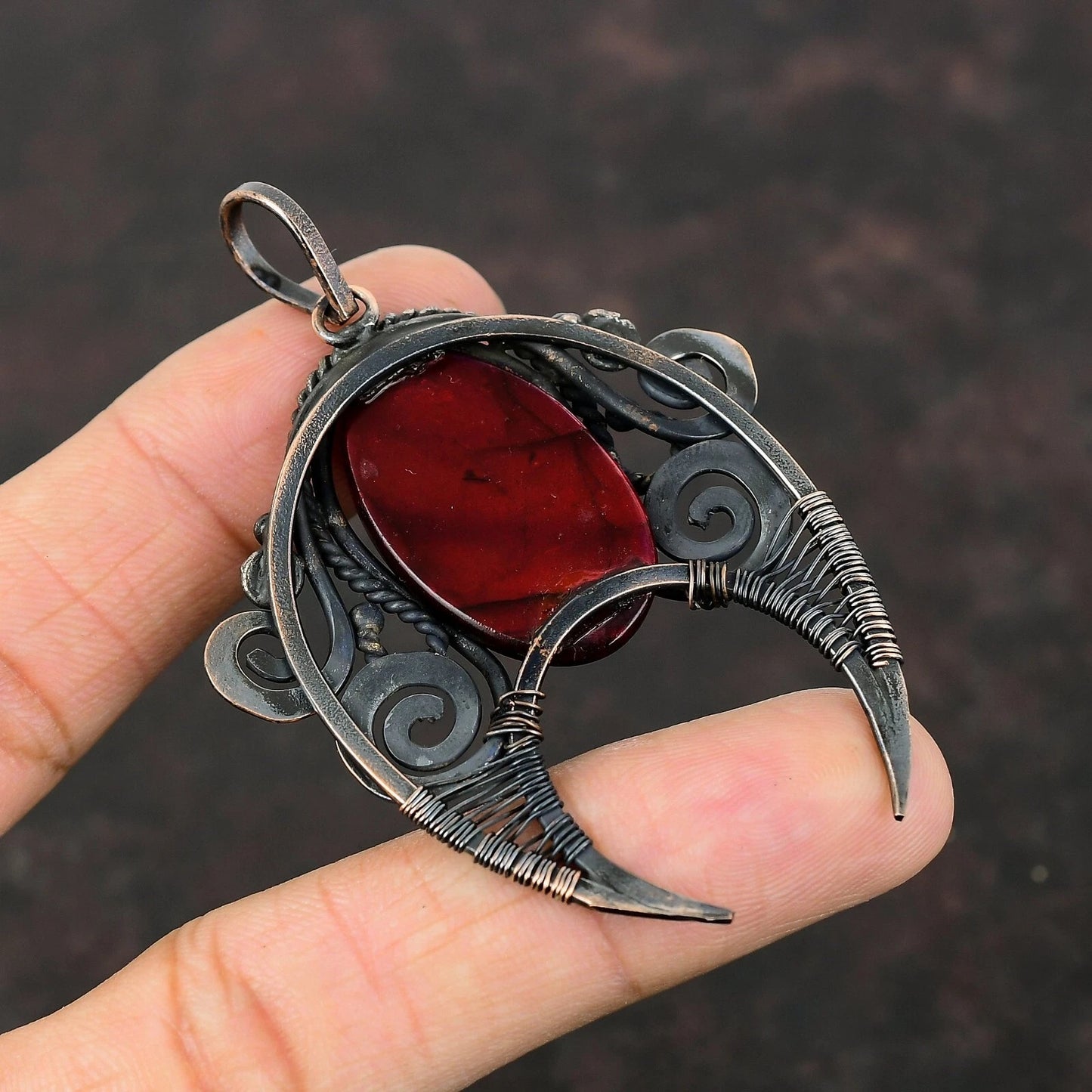 Wire Wrapped Red Labradorite Pendant 20" Necklace